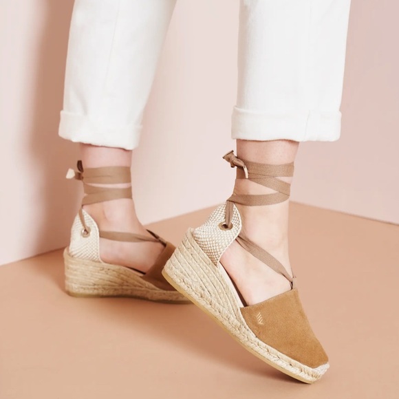 Brown Espadrille Wedge Sandals with Ankle Wrap - Picture 3 of 7